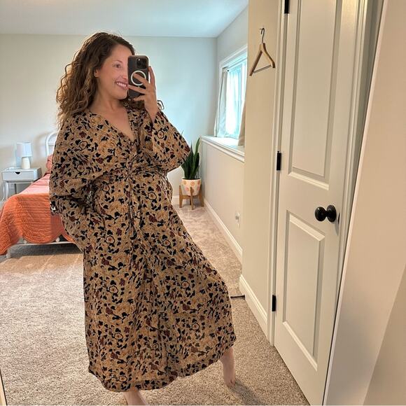 THE GREAT. Sleep Cream Black Cotton Floral Robe 0/1 Small/Medium - Picture 4 of 13